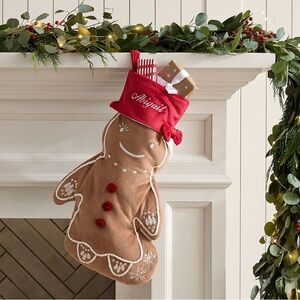 Pottery Barn Kids Red-Cuffed Gingerbread Holiday Stocking BNWT